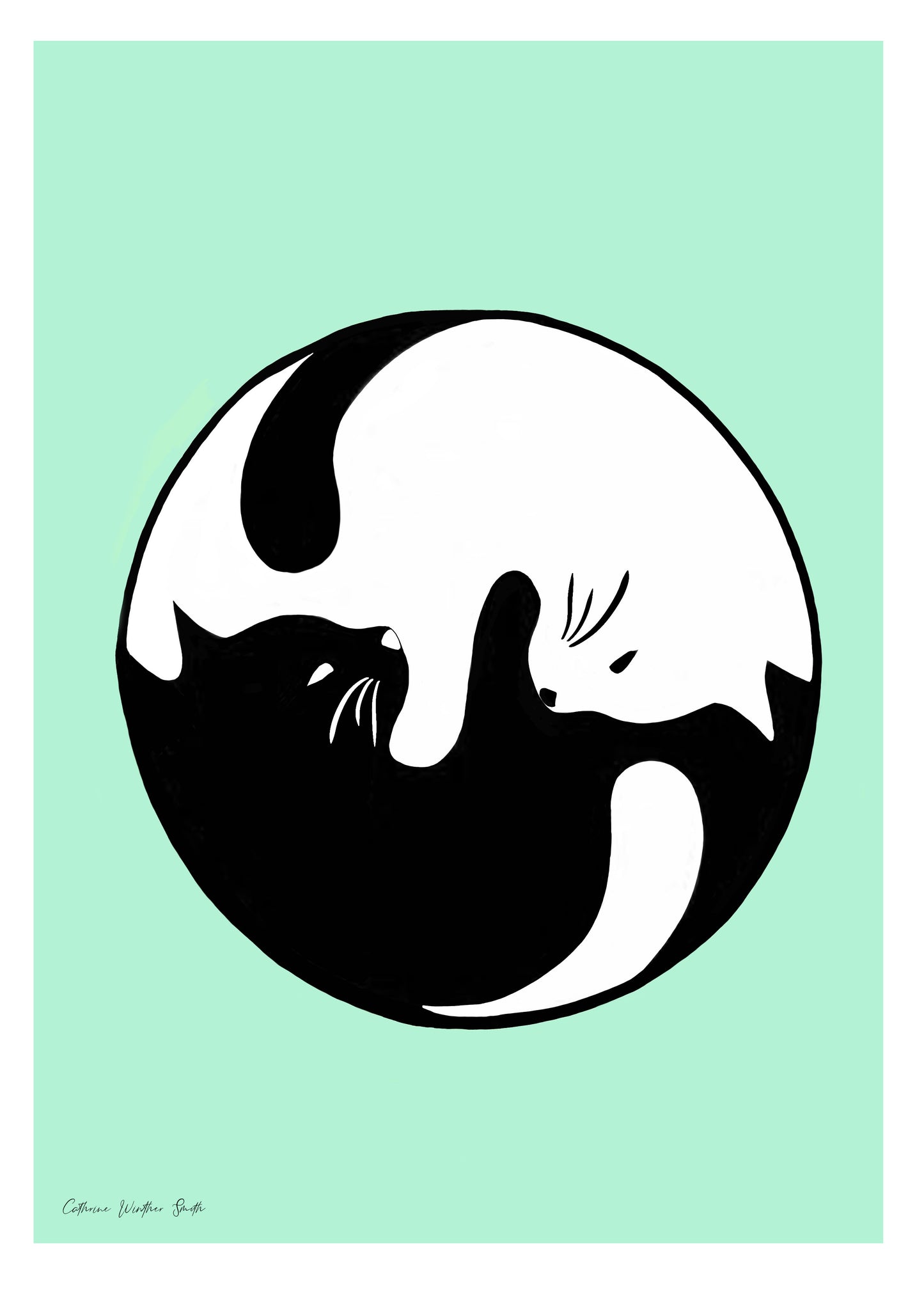 Yin and yang cats green