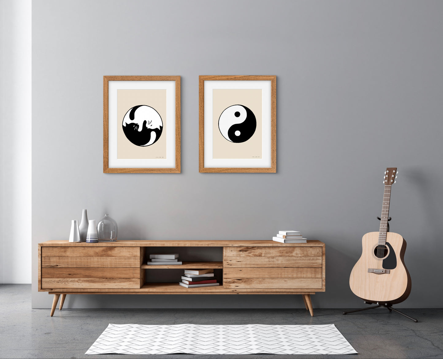 Yin and yang cats beige