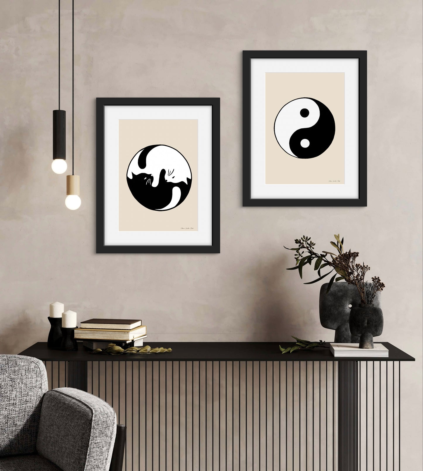 Yin and yang cats beige