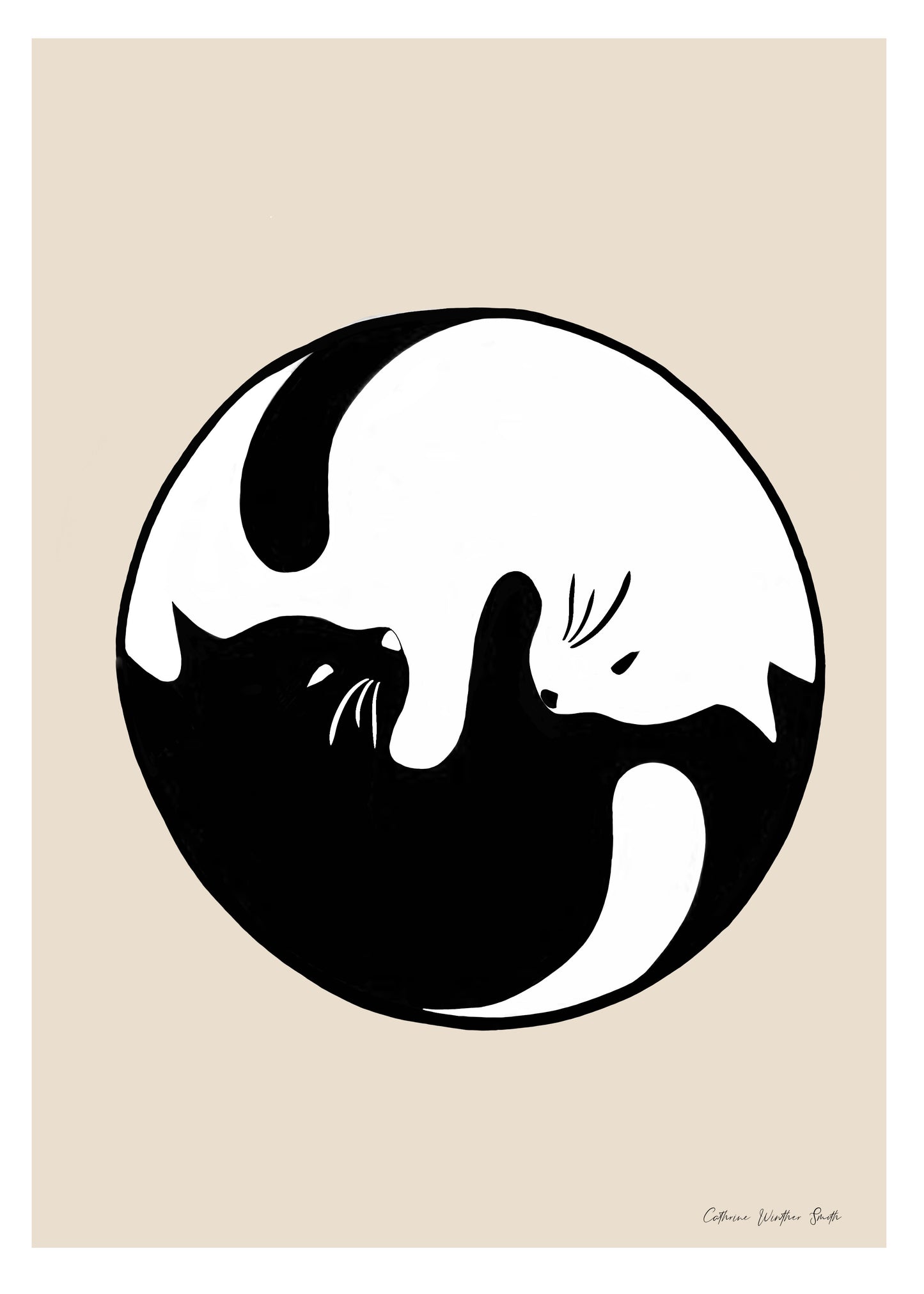 Yin and yang cats beige